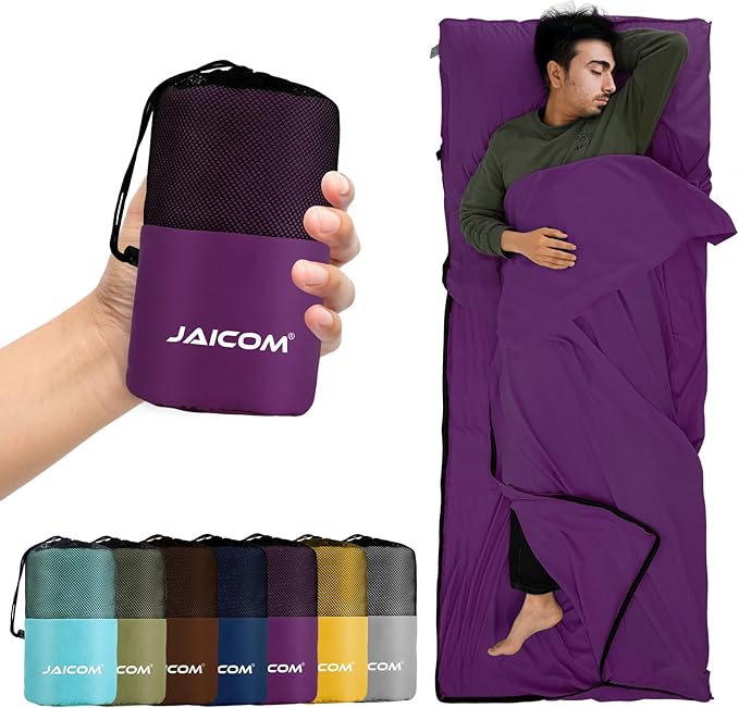 JAICOM Sleeping Bag Liner, Travel Sheets & Adult Sleep Sack, Ultralight and Portable Summer Sleeping Bag - Ideal for Backpacking, Hotels and Hostels, Business Trips, Camping