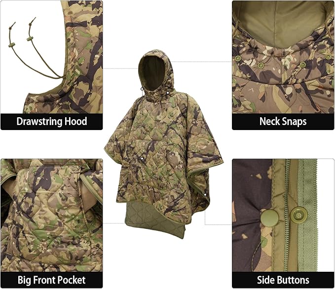 LOOGU Camo Blanket Waterproof Insulation Poncho Liner for Outdoor Camping, Hiking, Hunting, Survival, Backpacking, Picnicking