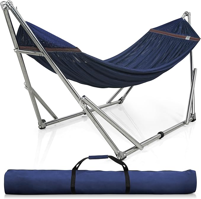 Tranquillo Adjustable Hammock Stand, Collapsible Camping Hammock, 650 lbs Capacity Deluxe Double Hammock Stand for 2 Persons, Portable Everywhere Easy Assembly Non-Slip and Noise-Free, Aegean