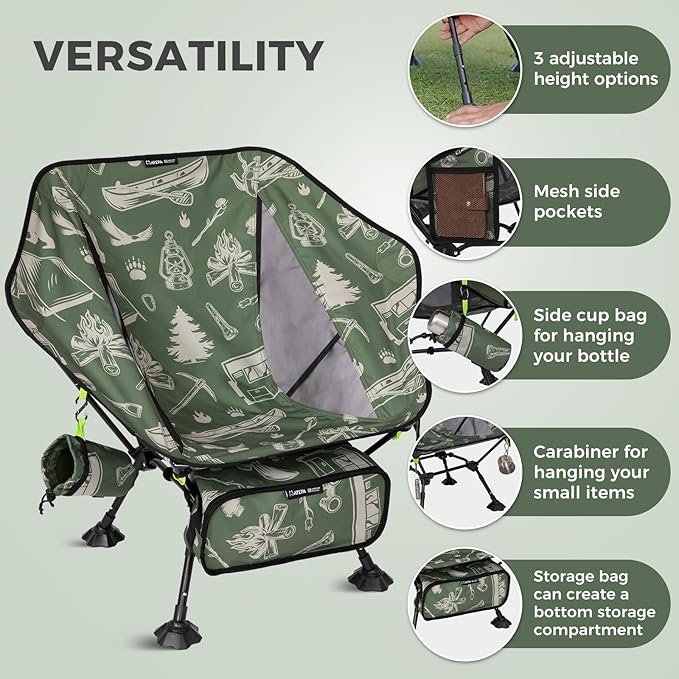 ATEPA UFO3.0 Ultralight Backpacking Chair, 330 lbs Heavy-Duty Aerospace Aluminum Folding Camp Chair with Hexagon Ergonomic Seat Anti-Sink Feet, Compact Portable Outdoor Gear for Hiking, Forestcamp
