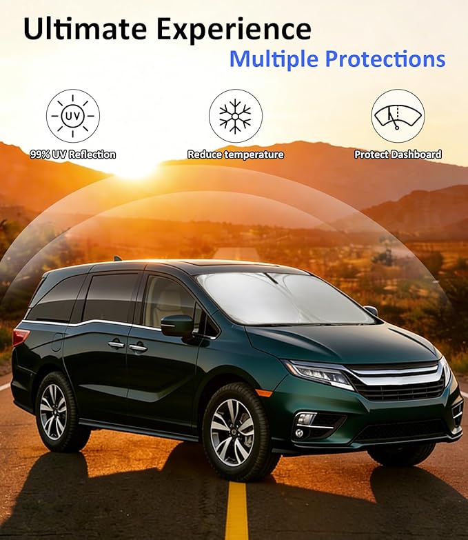 Windshield Sun Shade for Honda Odyssey 2018-2026 Accessories Car Front Window Sun Visor & Heat Shield | 240T Sunshade Protection Blocks UV Rays Keep Your Car Cooler
