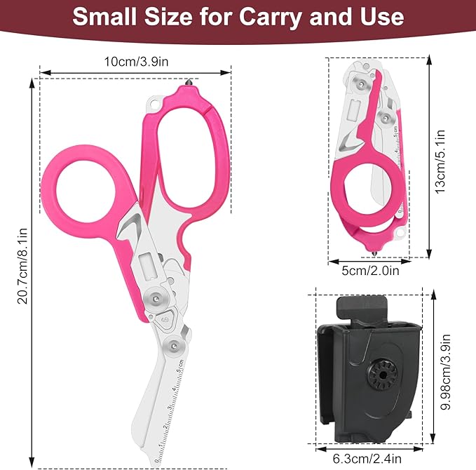 6-in-1 trauma shears - emergency responders, outdoor emergencies, medical staff, and outdoor camping, Gift box packaging with scissors storage K sheaths (pink)
