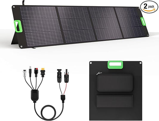 200W Portable Solar Panel Charger with 4 Kickstands, IP65 Waterproof Foldable Solar Charger Kit with DC XT60 & Anderson Outputs for Power Stations, Outdoor RV Camping, and Emergency Blackout
