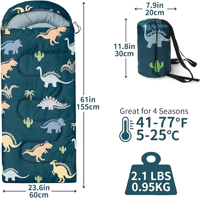 Kids Sleeping Bags - Camping Sleeping Bags with Carry Bag - Compact Sleeping Bag for Hiking, Backpacking 3 Season Warm & Cool Weather, Lightweight Waterproof Outdoor Travel for Boys Girls