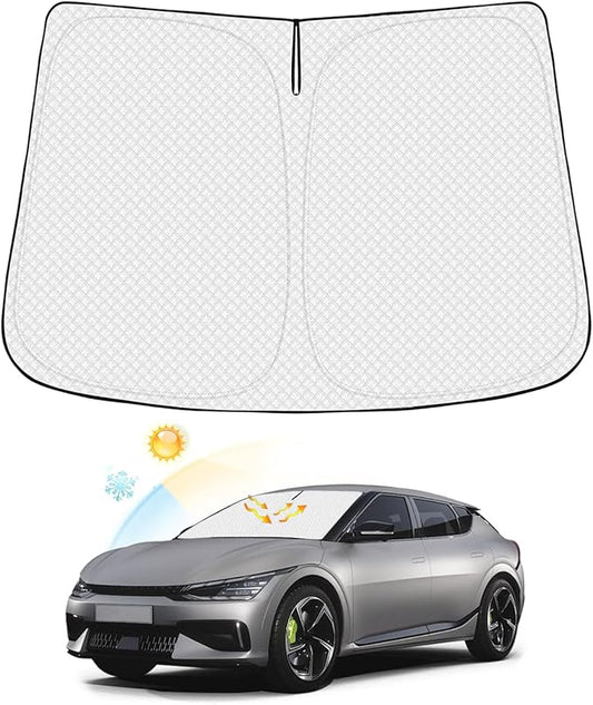 Canvcle Windshield Sun Shade for 2022-2025 2026 Kia EV6 Accessories Thicken 6-Layer Front Window Sunshade Cover Sun Visor Protector Foldable Block UV Rays Keep Vehicle Cool