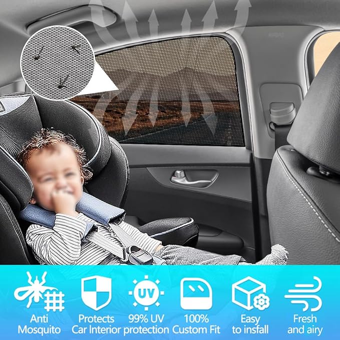 BWEN Car Window Shades for Kia Forte 2019-2024 Magnetic Window Curtain with Breathable Mesh Blocking 99% Sun Glare and Heat Keep Vehicle Cool for Sleepping, Camping (4PCS)