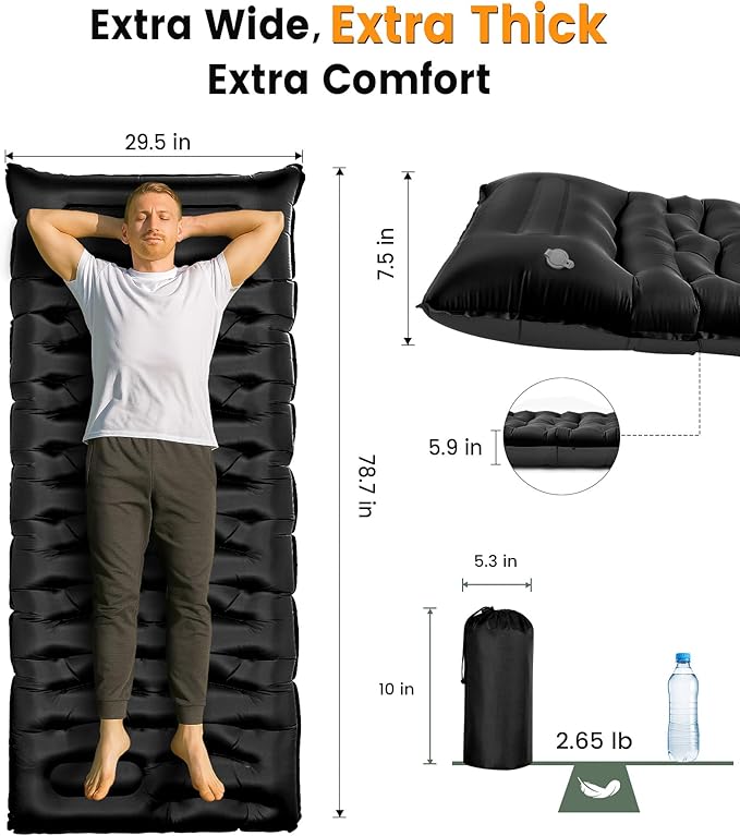 Camping Sleeping Pad,5.9 Inch Thick Camping Mat with Built in Pillow and Foot Pump,Self Inflating Sleeping Pad for Camping Backpacking（Green