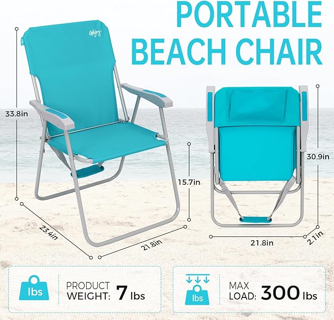#WEJOY Folding Beach Chair for Adults, Lightweight Beach Chair with Shoulder Straps, High Back Camping Chairs with Hard Armrest, Supports 300lbs for Outdoor Lawn Concert