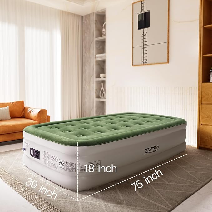 Zearna Twin Air Mattress with Built-in Pump,Fast & Easy Inflation/Deflation Inflatable Mattress, Foldable Blow Up Mattress with Storage Bag, Inflatable Bed for Home, Camping & Guests,16"/550lbs Max