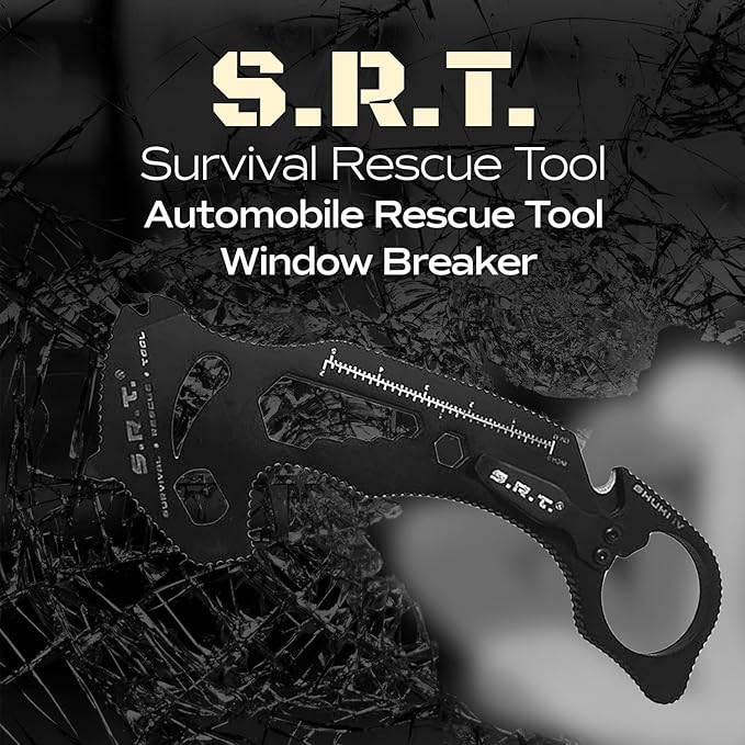 S.R.T. Survival Rescue Tool - 14 Function Premium Rescue Multitool for Everyday Carry Personal Protection Applications - Automobile Rescue Tool with Seat Belt Cutter and Window Breaker - TSA Compliant