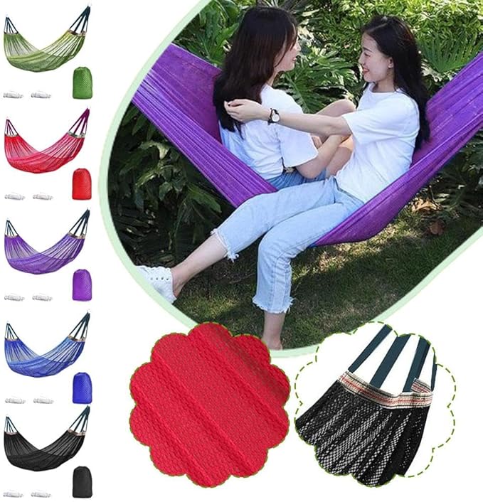Outdoor Travel Hammock, Portable Camping Hammocks, Outdoor Sport Hammock, Mesh Net Nylon Rope Sleeping Bed with Tree Straps Travel Bag for Garden Beach Yard Travel