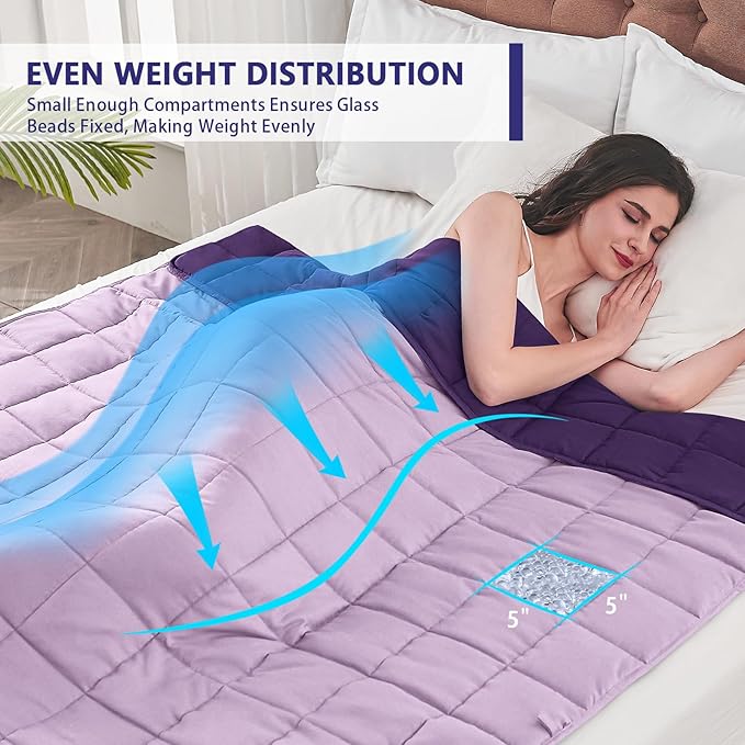 yescool Weighted Blanket for Adults (17 lbs, 48" x 72", Purple) Cooling Heavy Blanket for Sleeping Perfect for 110-130 lbs, Twin Size Breathable Blanket with Premium Glass Bead, Machine Washable