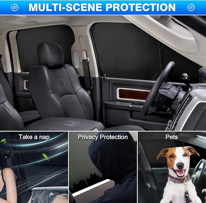 T TGBROS Windshield Sun Shade for Dodge RAM 2500 3500 2010-2025 2026 Car Window Shades Thicken UV Block and Blackout Privacy Foldable Sunshades 2PCS Accessories Keep Cool Sun Visor Covers