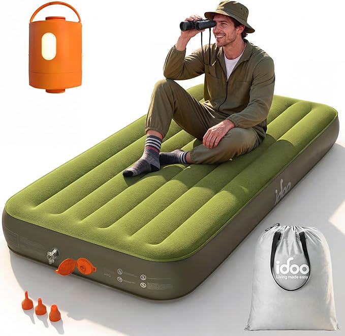 iDOO Twin XL Air Mattress with Rechargeable Cordless Pump, 80'' Extra Long Inflatable Blow up Mattress in Fast Inflation, No Outlet Needed for Outdoor, Camping, Guests, LED Light, USB Charging