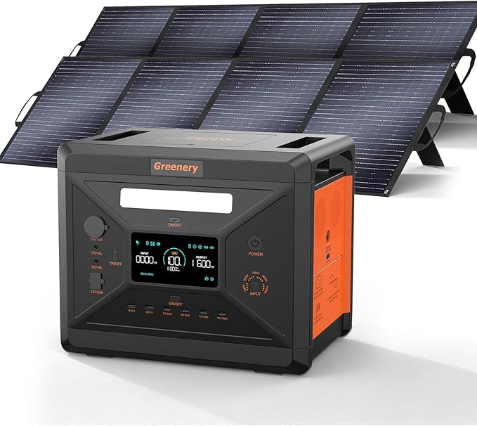 Greenery Portable Power Station with 2 * 200W Panels included, 2500W(Surge 5000W) LiFePO4 Battery Solar Generator with Fast Charging & High Output for Camping, Emergency Home Backup, & Outdoor