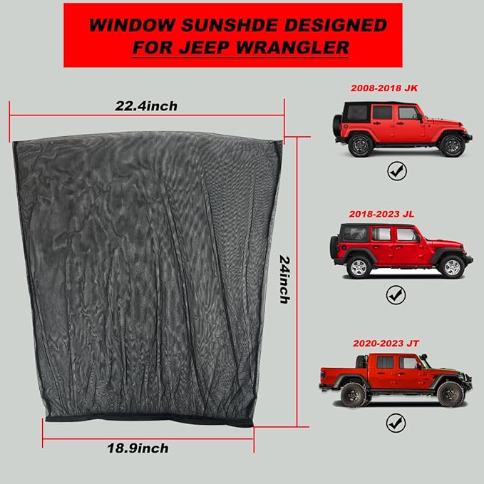 Window Shade for Jeep Wrangler,Window Screen Curtains for Jeep Wrangler TJ JK JL & Gladiator JT,Rear Blackout Car Window Screens for Camping(2Pack)