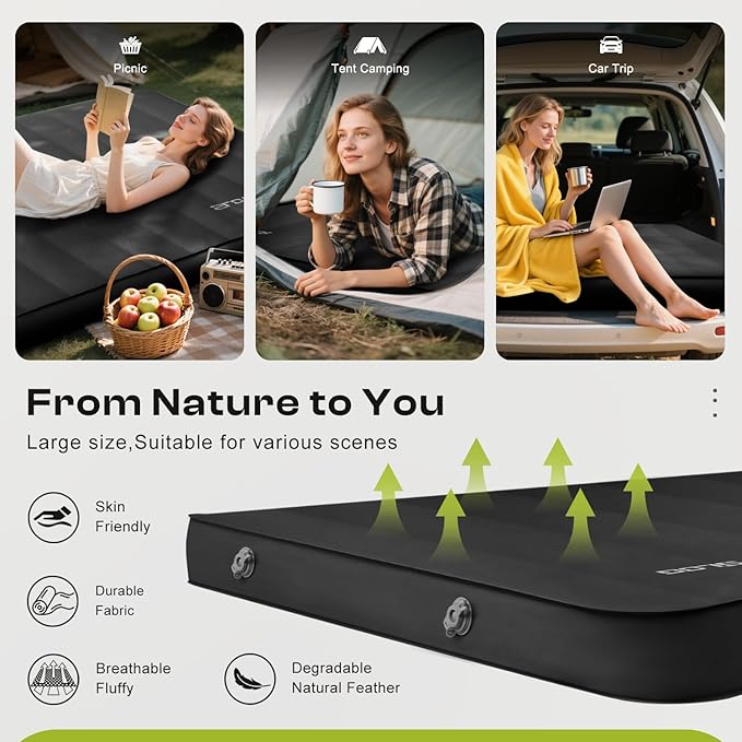 Self-Inflating Sleeping Pad with Portable Electric Air Pump, 4in Thick Memory Foam Camping Mattress for Tent Cot & Car Travel, Fast Inflate & Deflate Camping Pad, Black
