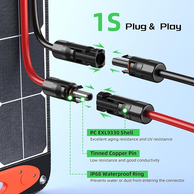 Bateria Power Solar to XT60 Charge Extension Cable 10AWG 2Ft Solar Connector to XT60 Adapter Cable for Solar Panel to LiFePO4 Battery RV Portable Power Station Solar Generator