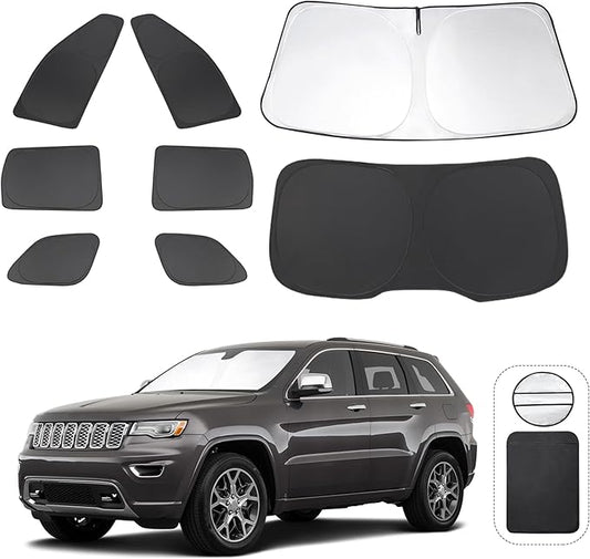 TINGLU Window Shades for Jeep Grand Cherokee 2011-2021(NOT for Grand Cherokee L) 8PCS Accessories Car Side Full Windows Rear Triangular Windshield Sun Shade Sun UV Rays Privacy Protection for Camping
