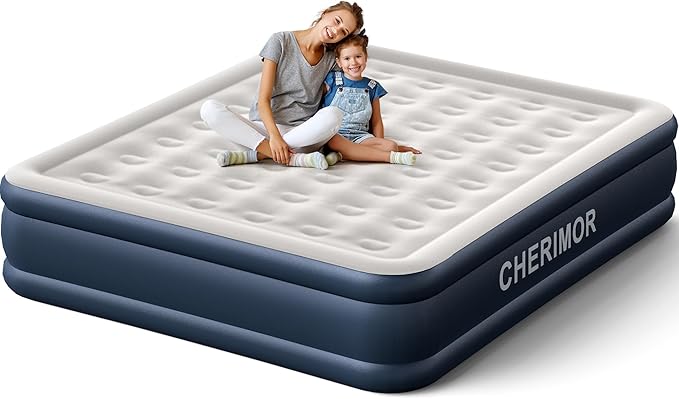 CHERIMOR California King Size Air Mattress with Built in Pump, 18" Luxury Thick Inflatable Blow up Mattress for Guests & Home, Fast Self-Inflating Air Bed with Carry Bag for Camping