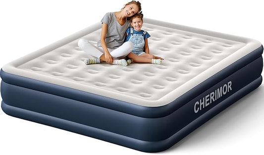 CHERIMOR California King Size Air Mattress with Built in Pump, 18" Luxury Thick Inflatable Blow up Mattress for Guests & Home, Fast Self-Inflating Air Bed with Carry Bag for Camping