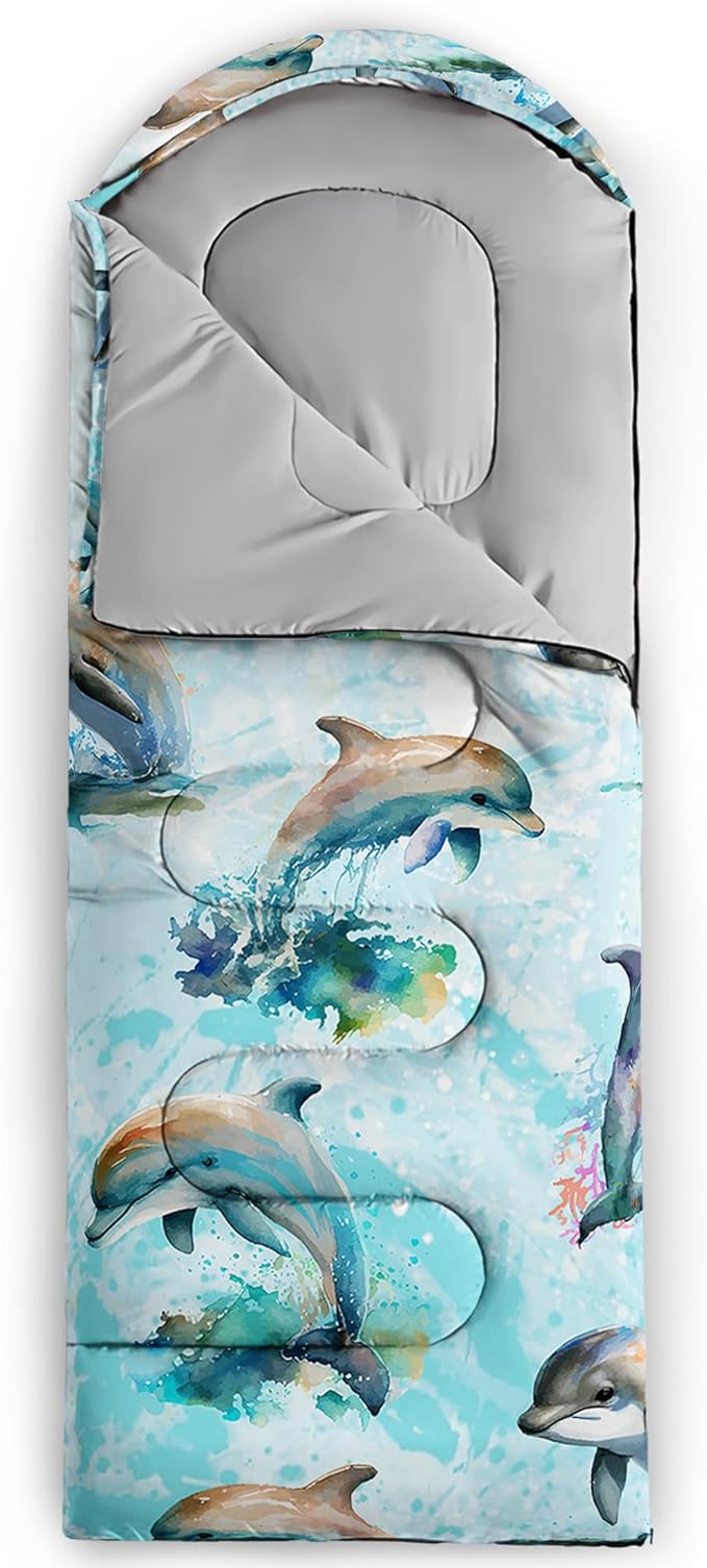 QOOMO Axolotl Cute Camping Sleeping Bags,3 Season Warm & Cool Weather,Lightweight,Waterproof Sleeping Bags for Adults & Kids,Traveling,and Outdoors