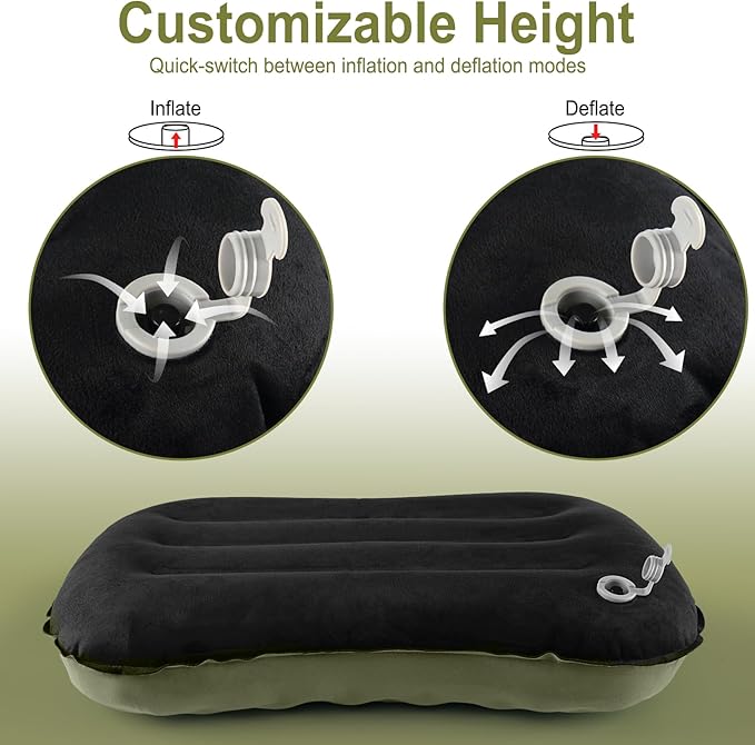 UWILLION Camping Pillow with Ice Silk Memory Foam Cover - Ultralight Inflatable Pillow for Camping Lightweight, Ergonomic and Washable for Camping, Hiking, and Travel Green