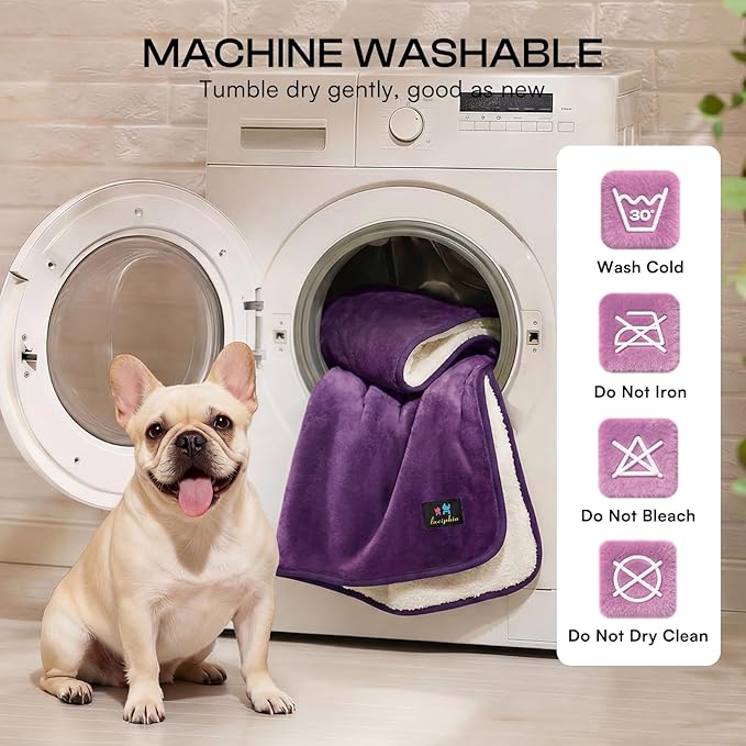 Luciphia Waterproof Blanket for Dog Washable Reversible Sherpa Fleece Throw Blanket for Bed Couch Soft Liquid Pee Proof Furniture Cover Protector for Small Medium Large Pet Cat Purple 35" x 25"