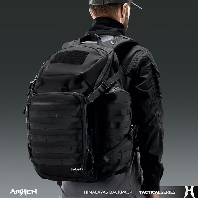 AMHEH 52L Tactical Backpack - 1050D 72 Hour Bug Out, 17" Laptop Compartment, Helmet Pocket and MOLLE for Survival Emergency (Black)