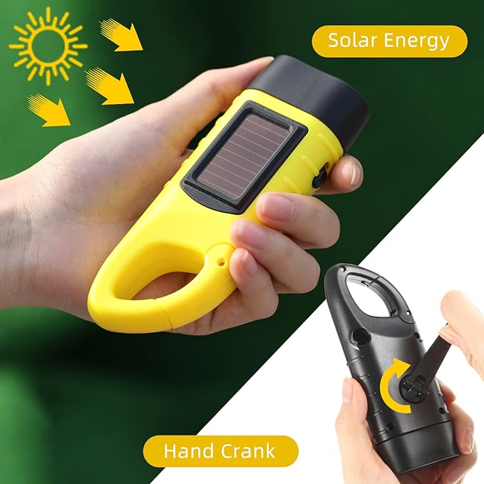 Mudder 3 Packs Hand Crank Solar Powered Flashlight Emergency Rechargeable LED Flashlight Survival Gear Self Powered Charging Torch Manual Dynamo for Fishing Hiking Backpack Camping Home Safety