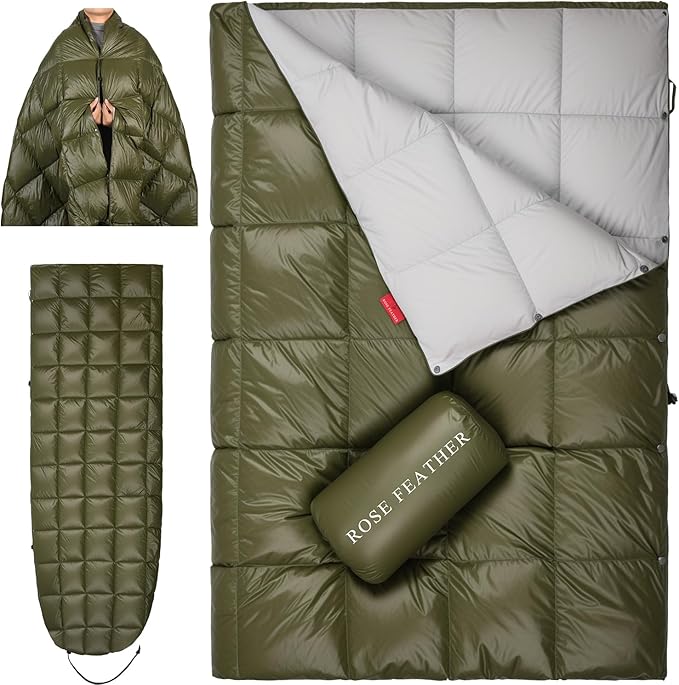 Down Camping Blanket - Lightweight, Packable, Warm & Puffy Outdoor Travel Quilt for Sleep, Hiking, Backpacking, Stadium, Festivals, Water-Resistant Sleeping Bag 55"x79"