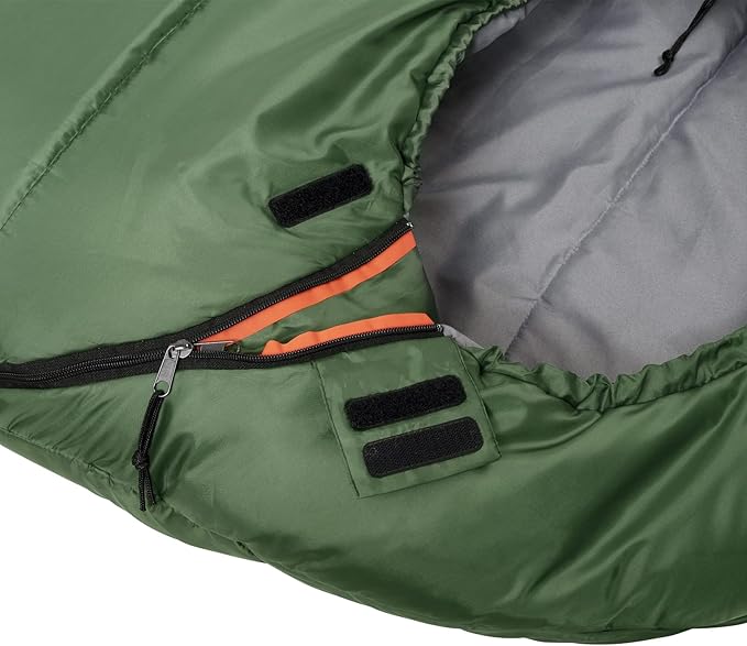 Amazon Basics 20°F Cold Weather Mummy Sleeping Bag for Hiking, Outdoor Camping with No-Snag Zipper, Portable, 82" x 33", Olive Green