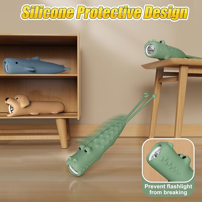 Crocodile Kids Flashlight Rechargeable, LED Flashlight for Boys & Girls, Fun Lightweight Flashlights for School Kid for Camping & Outdoor Adventures, Birthday Gift,1 Pack-Crocodile