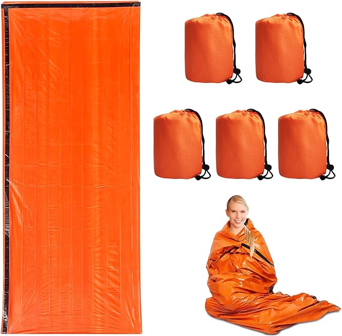 5 Pack Emergency Sleeping Bags for Survival | Waterproof Thermal Bivy Sack, 83.6"x35.8" Lightweight for Camping Hiking Outdoor Prep