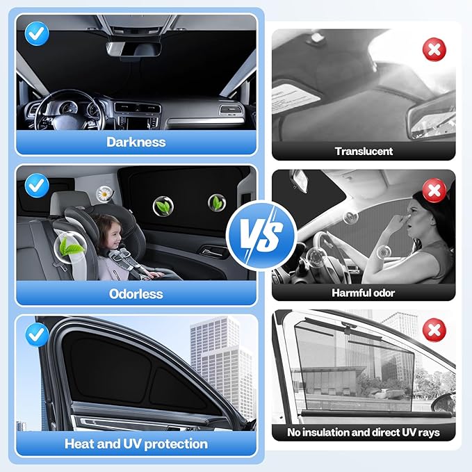 T TGBROS Windshield Sun Shade for Nissan Rogue 2021-2025 2026 Car Window Shades Thicken UV Block and Blackout Privacy Foldable Sunshades 8PCS Accessories Keep Cool Sun Visor Covers