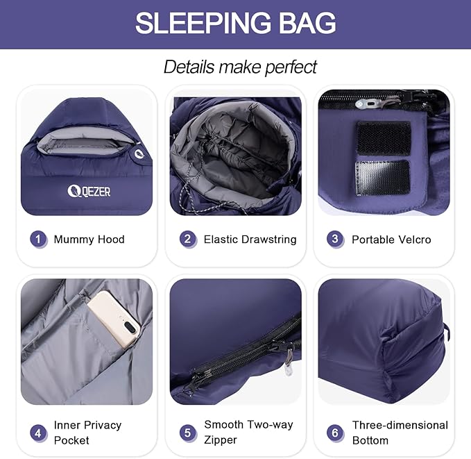 Down Sleeping Bag for Adults, 0°F 10°F 15°F 20°F 600 Fill Power Mummy Lightweight Compact Cold and Warm Weather Backpacking Sleeping Bag for Camping Hiking Outdoor All Seasons