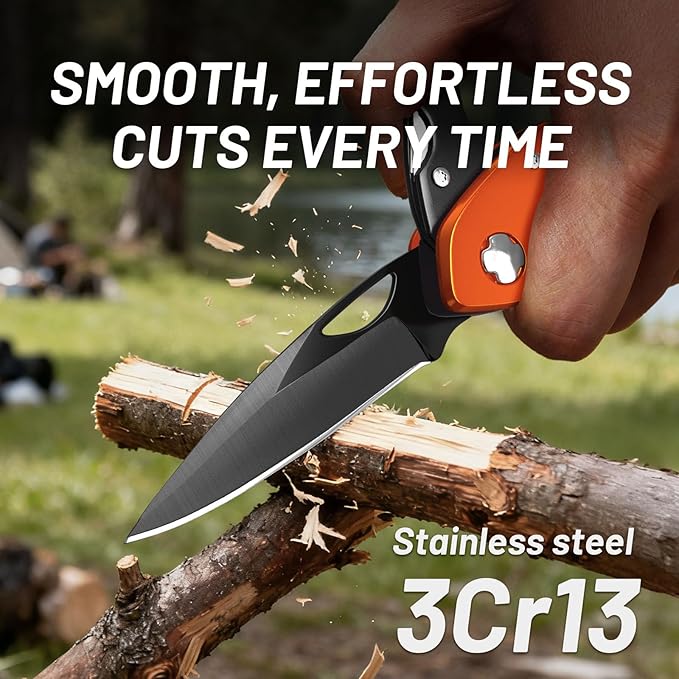 9 in 1 Multitool Carabiner Pocket Knife for Women,EDC Carabiner Knife, Bottle Opener and Screwdriver, Survival Gear for Camping Hiking Gifts for Women Stocking Stuffers Gifts for Him and Her (Orange)