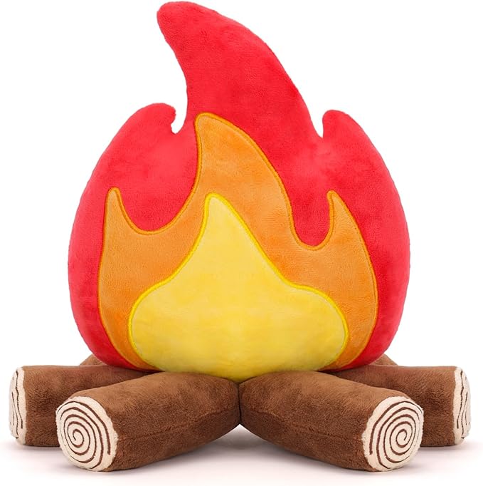 FunisFun Campfire Plush Toys, Fake Fire Firewood Plush Pillow - Realistic Flameless Campfire Decor for Adults, Cozy Home Office Room Decoration, Camping Enthusiast Gift Idea