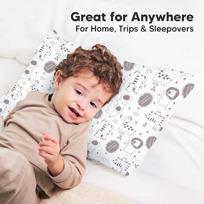 KeaBabies Toddler Pillowcase 13"x18" - Organic Cotton Toddler Pillowcase for Kids, Boys, Girls, Soft & Durable Cotton Cover for Miniature Sleepy Pillows, Cute Colors, Pillow Sold Separately(KeaSafari)