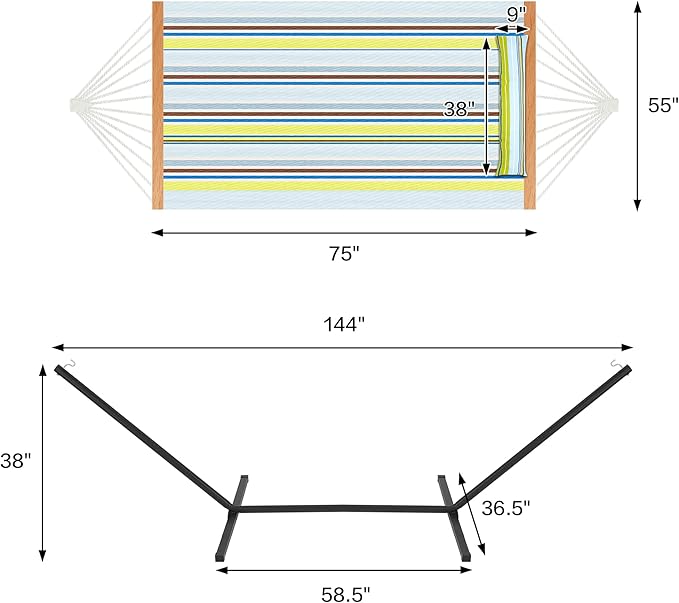 Homgava Two Person Hammock with Stand for Outside Heavy Duty, Outdoor Patio Hammock with Portable Steel Stand, Large Double Hammocks,480lbs Capacity.(Light Blue Stripes)