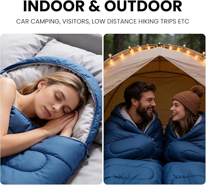 Sleeping Bags for Adults & Kids Lightweight Waterproof 3-4 Season Warm with Inflatable Pillow–Compact Portable Sleeping Bag for Cold Weather Camping, Hiking, Travel, Indoor/Outdoor Use