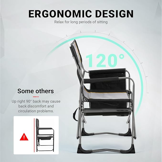 Overmont Oversized Lightweight Camping Chair - Portable Comfortable Heavy Duty Foldable Directors Chairs with Side Table & Cooler Bag for Outside Camp Beach Picnic Lawn and Fishing Supports 400lbs