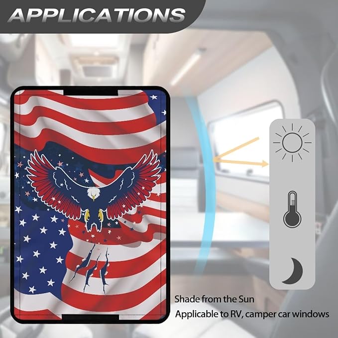 RV Door Window Shade, Flag Eagle Pattern Universal Camper Trailer Blackout Window Cover, UV Rays Protection, Side Door Window Shade Cover, RV Accessories for Outside