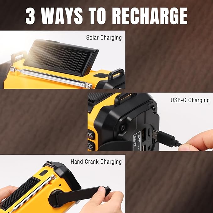 Raddy SH-906 Emergency Radio, 10000mAh NOAA Weather Alert Hand Crank Solar AM/FM/SW/VHF Radio with Flashlight, Reading Lamp, SOS, Compass, Cell Phone Charger for Survival Outdoor
