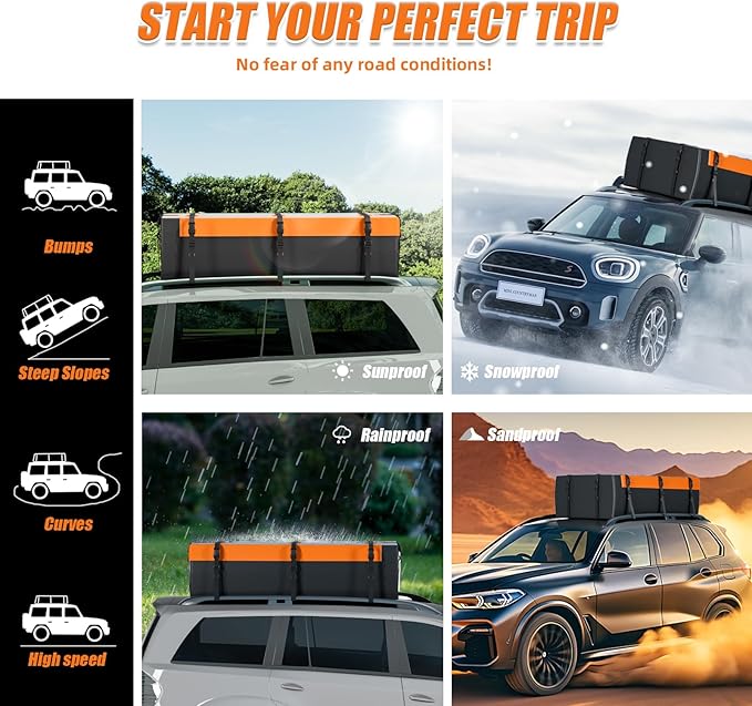 Car Rooftop Cargo Carrier Bag, 30 Cubic Feet Waterproof Soft-Shell Car Roof Bag for All Vehicle with/Without Roof Rack, Include Anti-Slip Mat, Reinforced Straps, Door Hooks and Luggage Lock