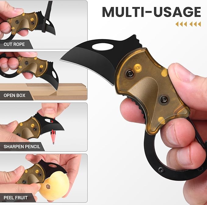 FUNBRO Small Pocket Knife, Cool Box Cutter with 1.34 inch Sharp Blade, EDC Knives Tool for Everyday Carry (Amber)