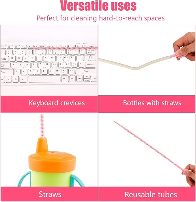 6pcs Straw Cleaner Brushes for Stanley, 31.5cm/12.4in Extra Long Full Bristles Coverage Reusable Straw Brush Cleaning Accessories for Bottles Glass Pipe Sippy Cup(Pink)