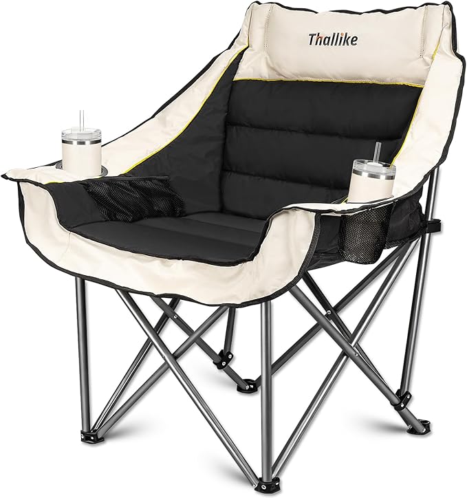 Oversized Camping Chair for Adults – Heavy Duty Folding Chair with Cup Holders, Storage Pocket & Carry Bag – Outdoor Padded Camp Chair for Camping, Backyard, Fishing & Sports – Supports 400lbs