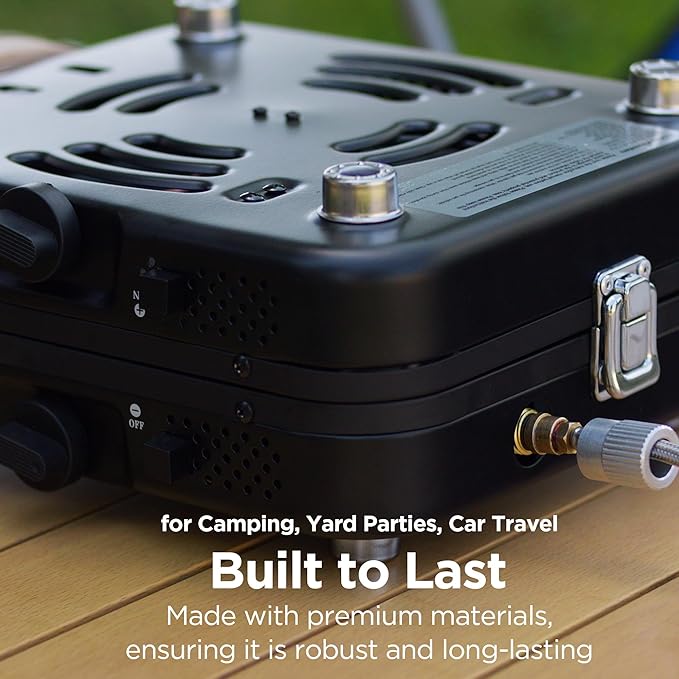 Propane Gas Stove, 17500 BTU, 2 Burner Folding Portable Camping Stove with Carrying Bag, Built to Last, Camp Stove for Camping, Car Travel, Yard Parties, Outdoor Cooking, Backpacking Grill Propane