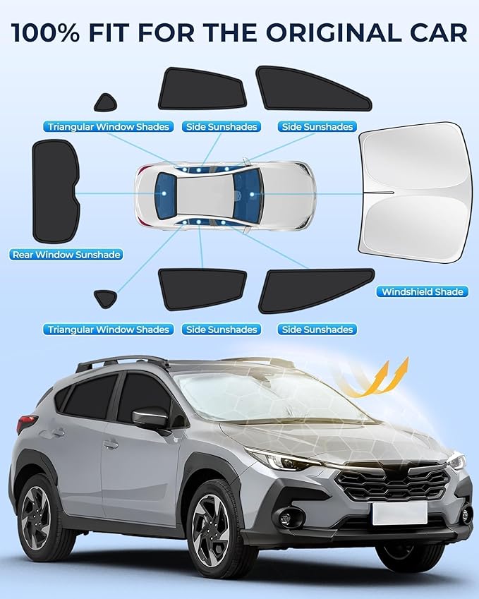 for Subaru Crosstrek 2018-2023 Car Window Shades, 8pcs Privacy Sun Shade Set for Front Windshield Side and Rear Windows, Full Window Covers Keeps Vehicle Cool for Camping Napping